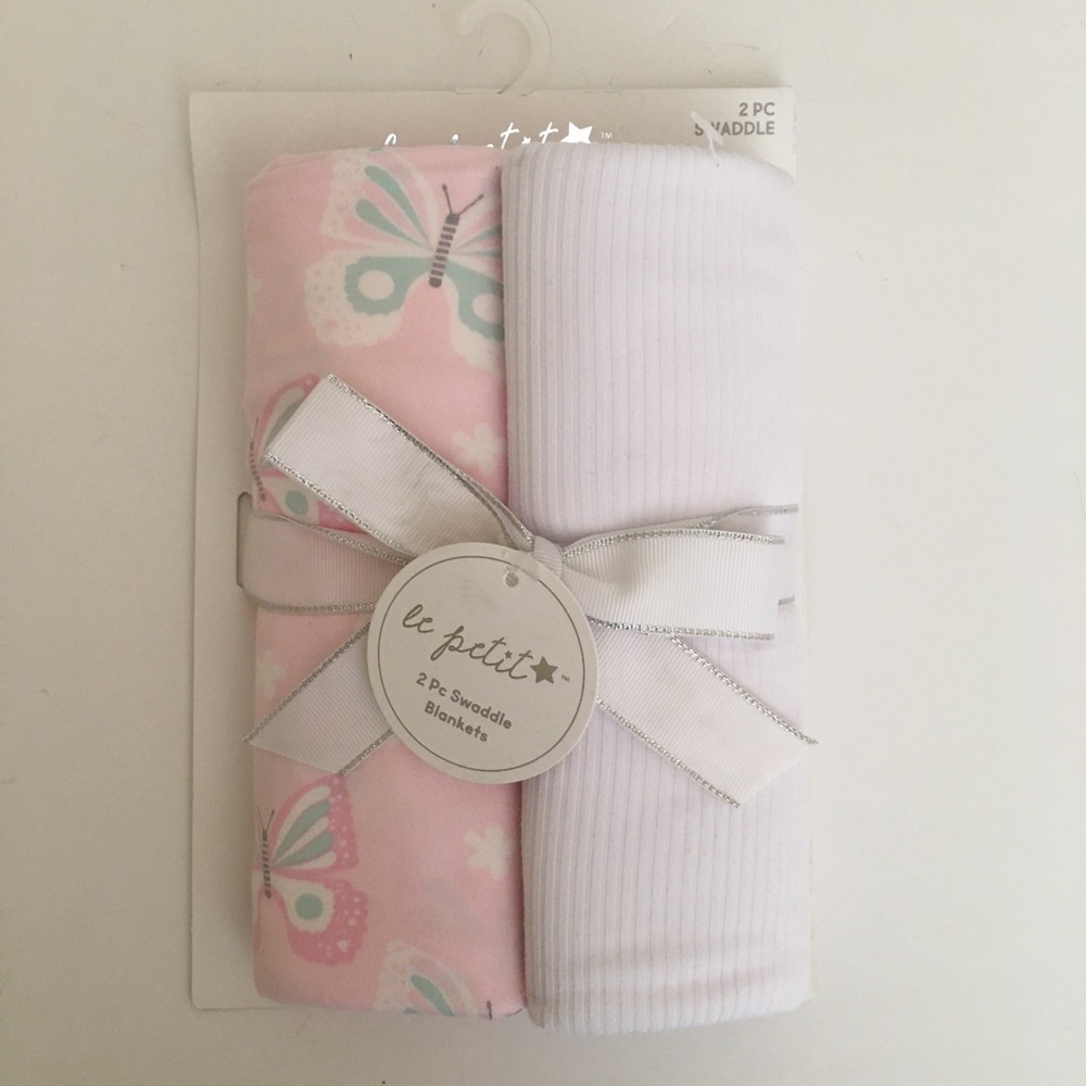 Le Petit Soft Baby Blankets Multipurpose White Pink Butterflies NEW